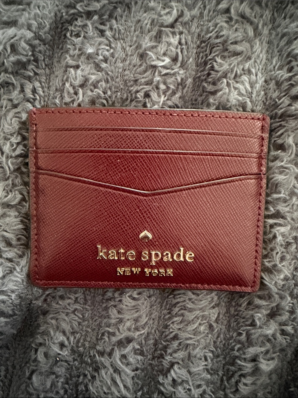 kate spade Burgundy Slim Leather Card Case with Gold Logo